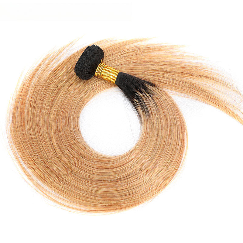 6A + hair curtain, smooth hair bundle upper and lower color ombre straight, clockwork, hair extension