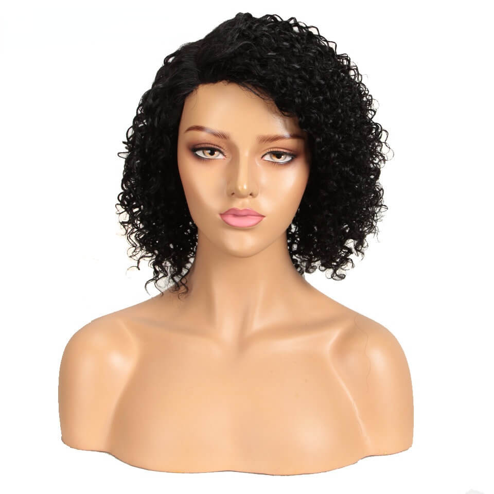 European and American wig, small curls, black wig, fluffy bang, parted forehead, lace full head covering