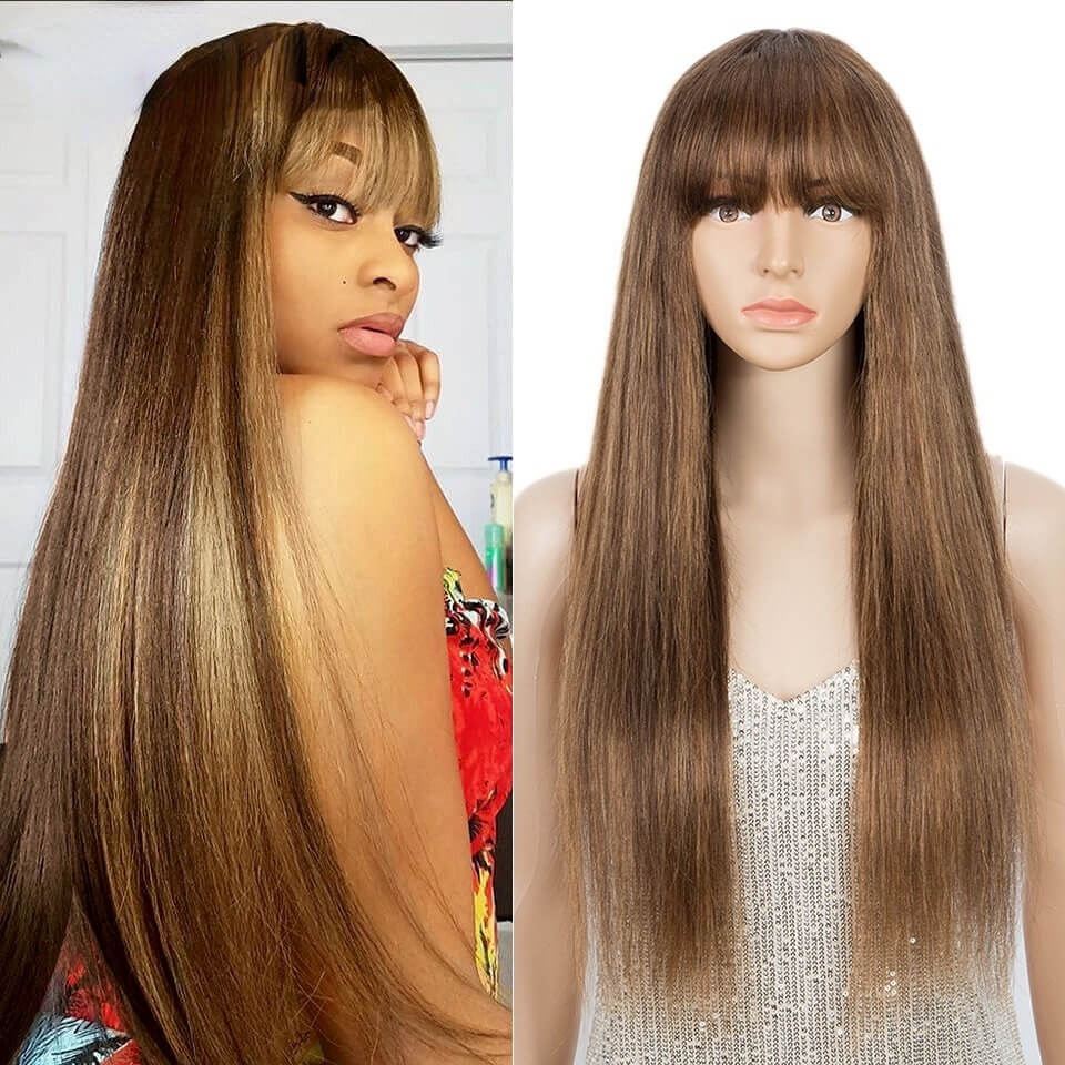 European and American wig, long straight hair with bangs, full hair set, Human hair