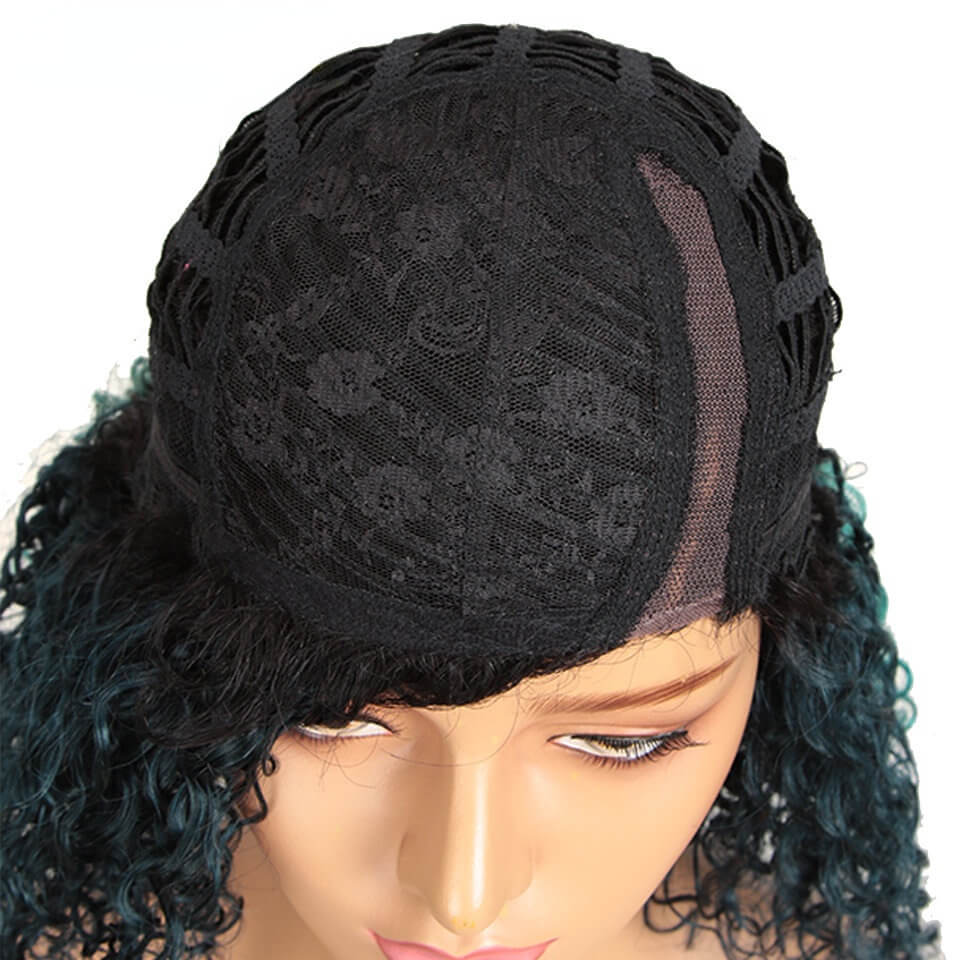 European and American wig, small curls, black wig, fluffy bang, parted forehead, lace full head covering