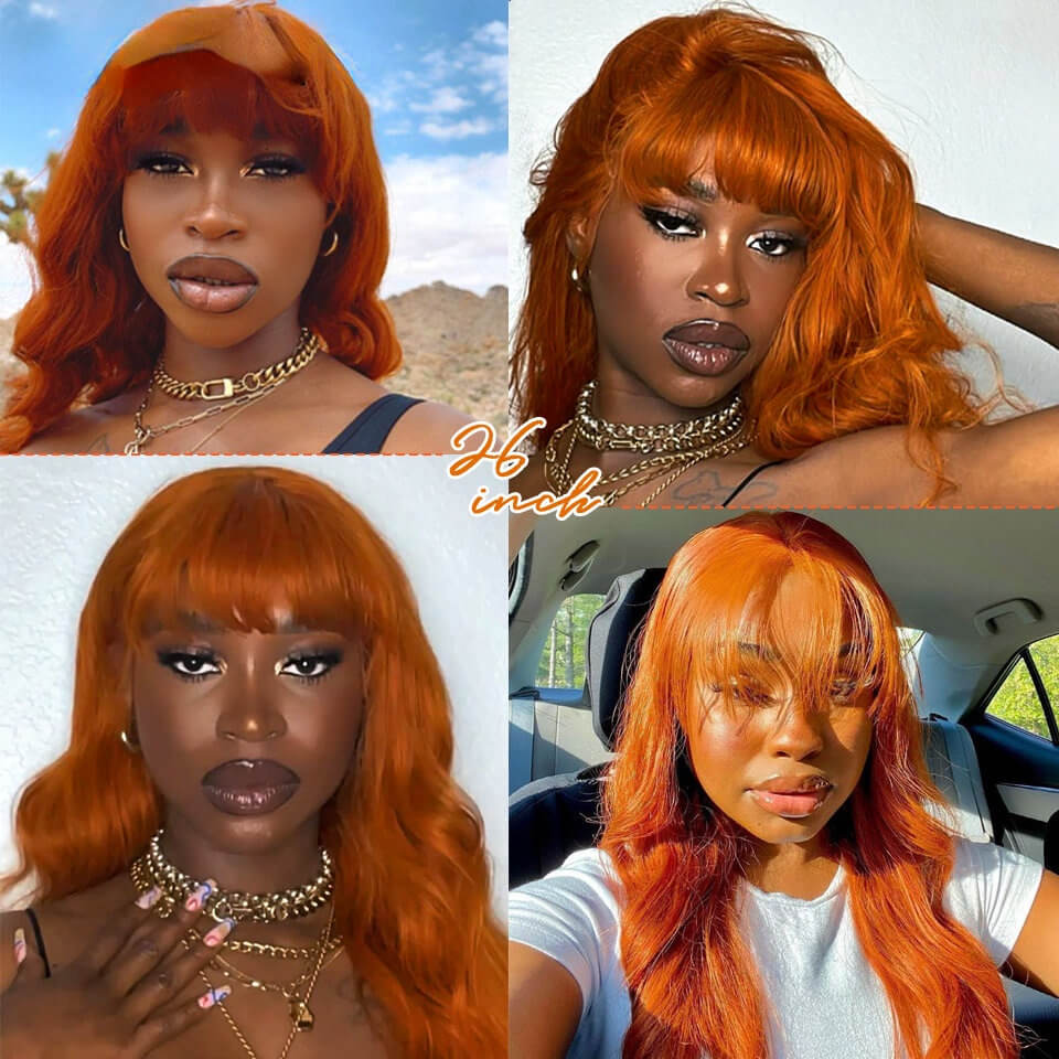 European and American explosive orange bangs, big waves, long curls, full human hair, full wig