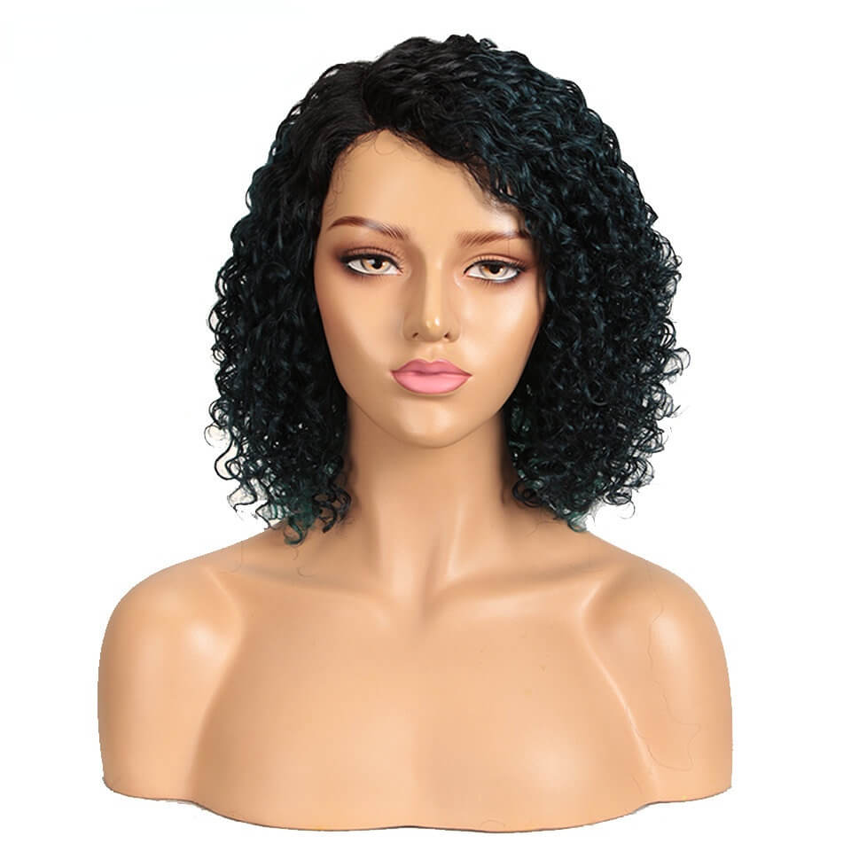 European and American wig, small curls, black wig, fluffy bang, parted forehead, lace full head covering