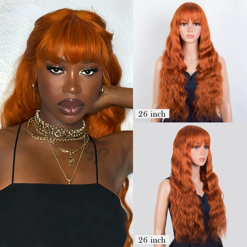 European and American explosive orange bangs, big waves, long curls, full human hair, full wig