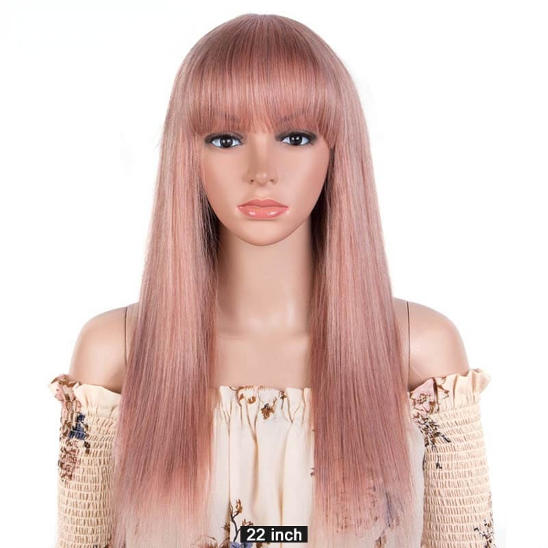 European and American African long straight hair full of temperament real human hair wig with bangs