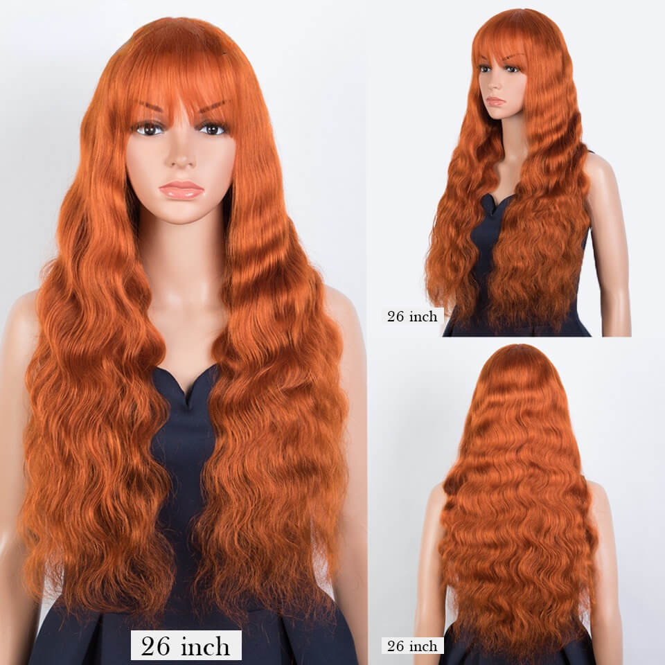 European and American explosive orange bangs, big waves, long curls, full human hair, full wig