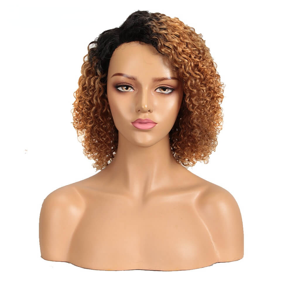 European and American wig, small curls, black wig, fluffy bang, parted forehead, lace full head covering