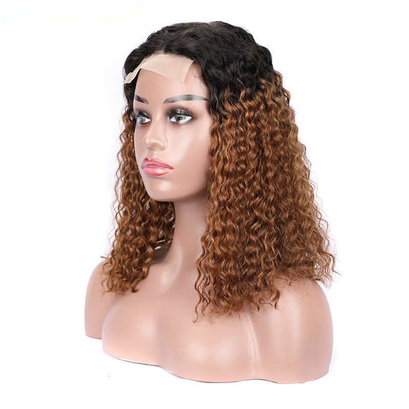 Front lace headgear lace wig bob 4x4 wig water woven T1B-30 upper and lower color smooth hair