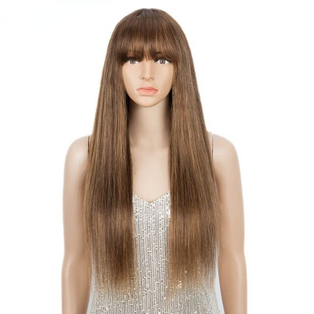 European and American wig, long straight hair with bangs, full hair set, Human hair