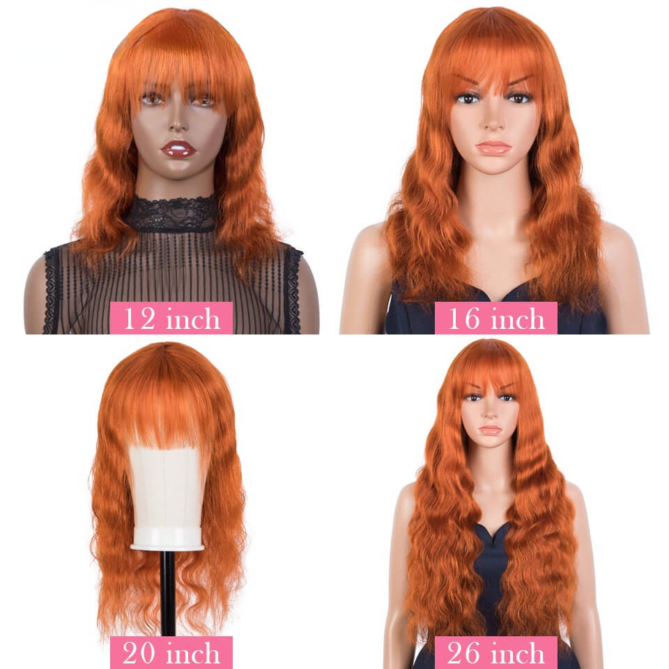 European and American explosive orange bangs, big waves, long curls, full human hair, full wig