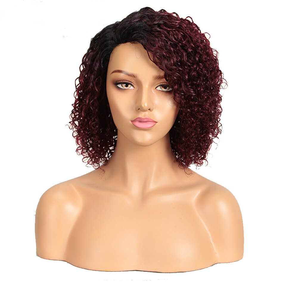 European and American wig, small curls, black wig, fluffy bang, parted forehead, lace full head covering