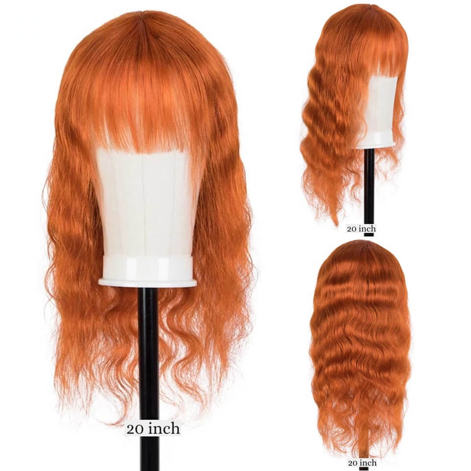 European and American explosive orange bangs, big waves, long curls, full human hair, full wig