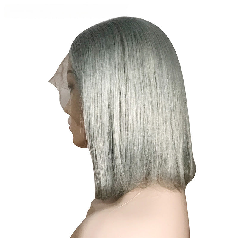 Front lace headgear LACE WIG 13x4 bob WIG straight GRAY silvery grey, straight hair