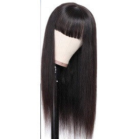 European and American African long straight hair full of temperament real human hair wig with bangs