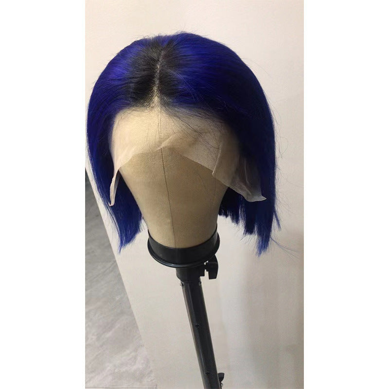 Front lace wig bob 13x4 T1B-Iris Blue-Mist Blue Bobo Head Korean Version