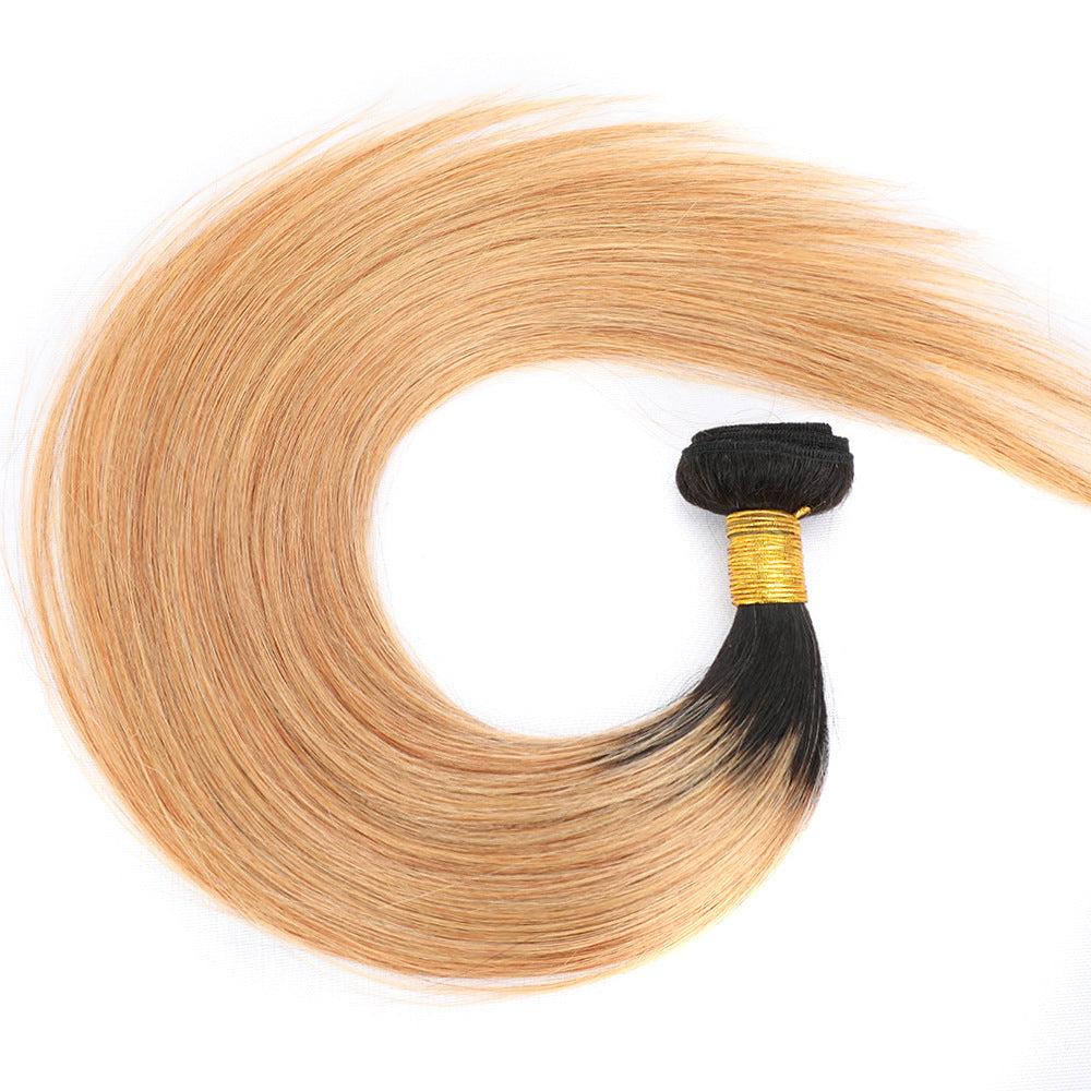 6A + hair curtain, smooth hair bundle upper and lower color ombre straight, clockwork, hair extension