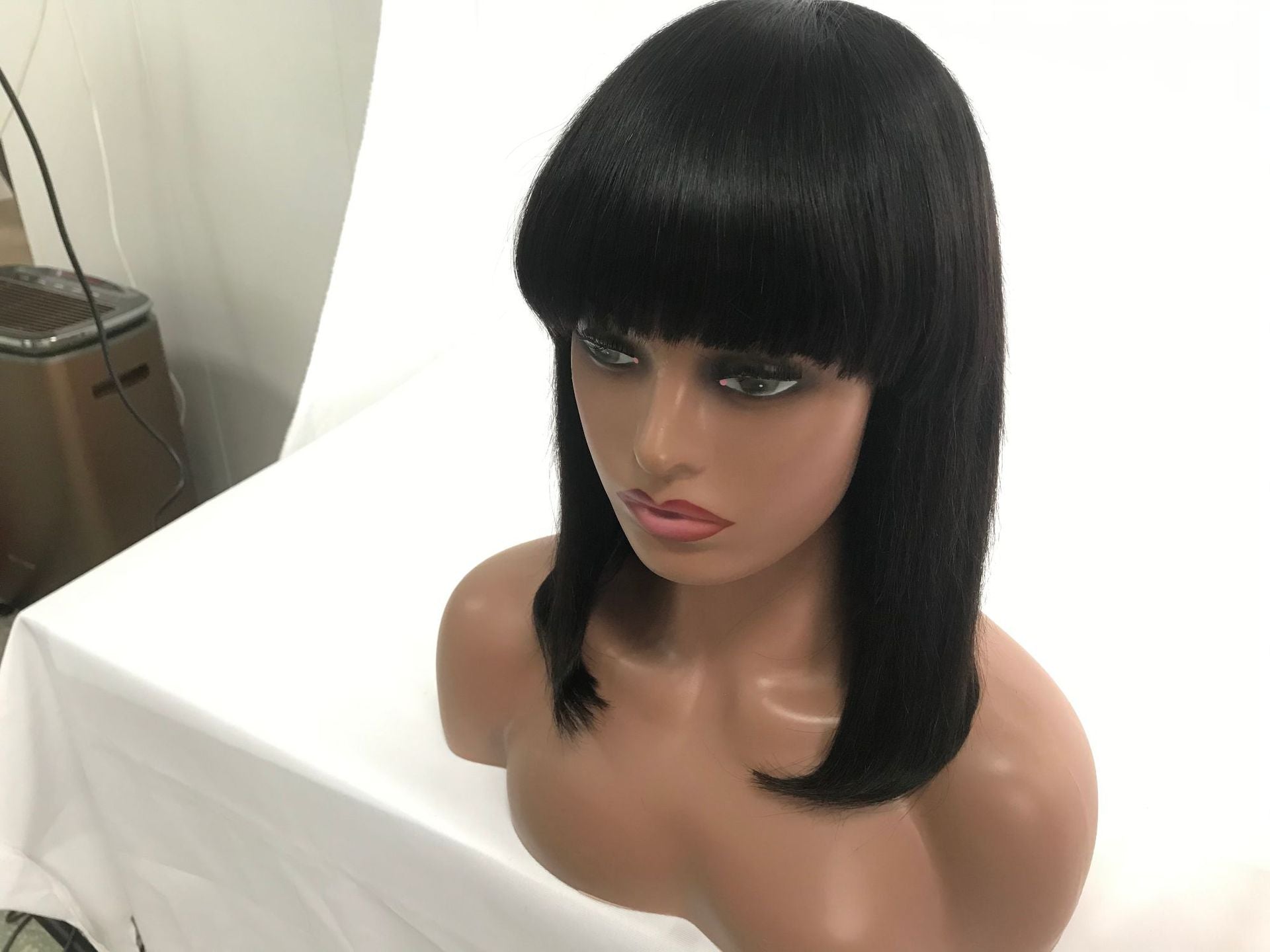 Mechanism bob headgear, bangs lace wig straight natural color straight hair, smooth hair real hair