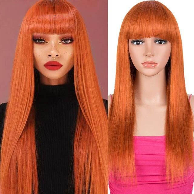 European and American African long straight hair full of temperament real human hair wig with bangs