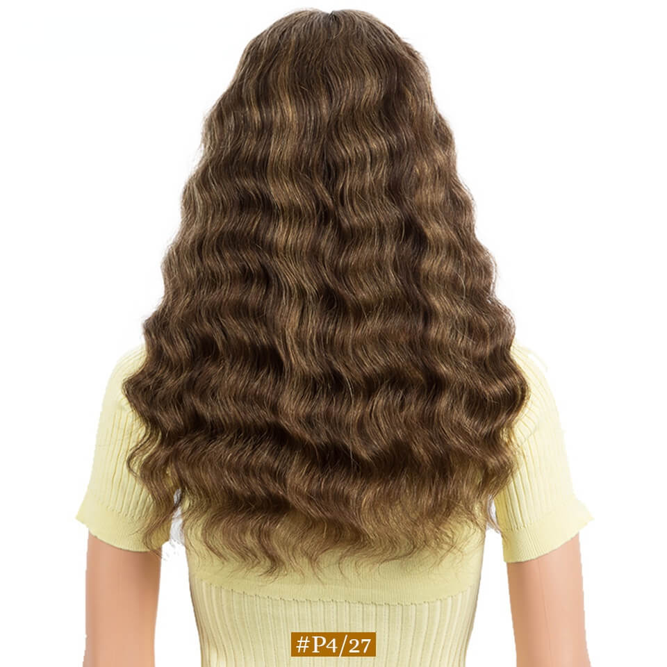 European and American wig female African fashion center parting 20-inch long curly hair full real hair head covering