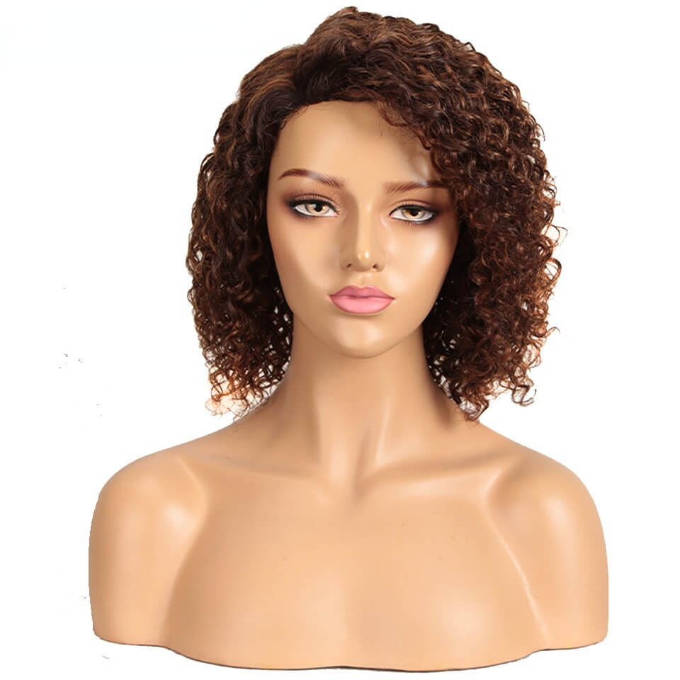 European and American wig, small curls, black wig, fluffy bang, parted forehead, lace full head covering