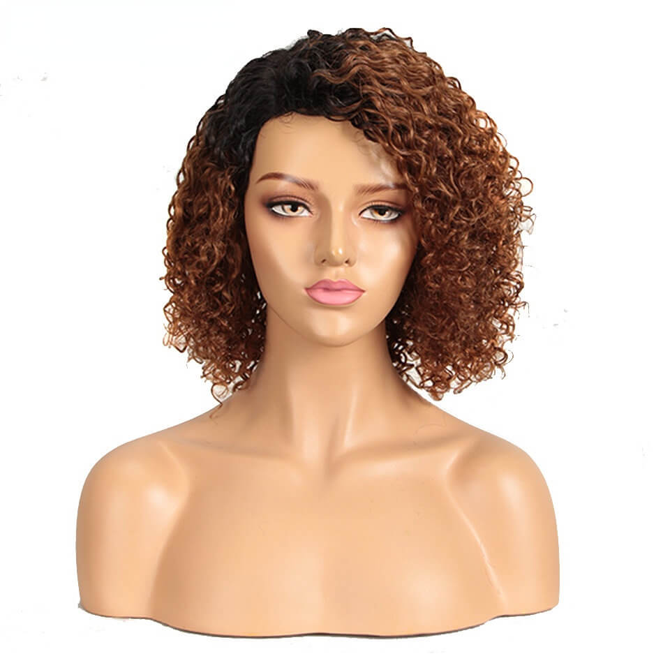 European and American wig, small curls, black wig, fluffy bang, parted forehead, lace full head covering