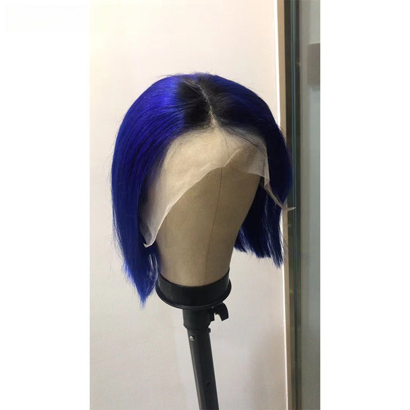 Front lace wig bob 13x4 T1B-Iris Blue-Mist Blue Bobo Head Korean Version