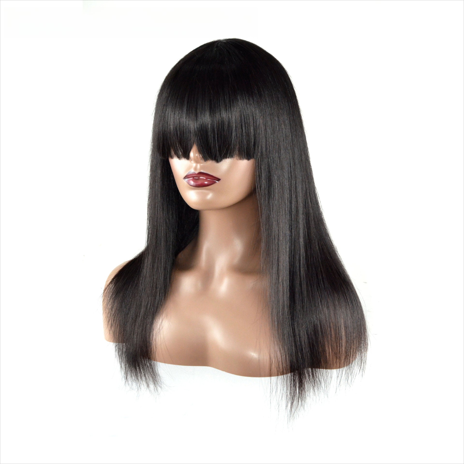 Mechanism bob headgear, bangs lace wig straight natural color straight hair, smooth hair real hair